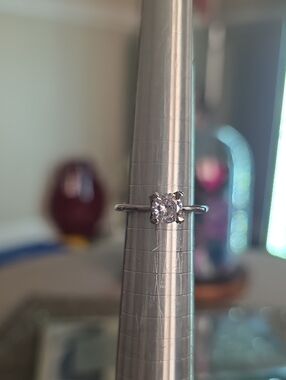 Silver Solitaire Ring with Clear Stone - White